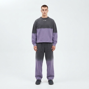 Conjuntos de ropa para hombre, sudadera de cuello redondo lisa, conjunto de pantalones deportivos, ropa informal de calle con degradado, ropa a juego, logotipo personalizado, 100% algodón - Product Image 1