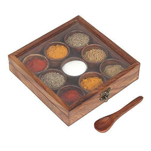 Most Attractive Design Wooden Spice <b>Box</b> Leaf Shaped Hammered Flower Design - Product Image 5