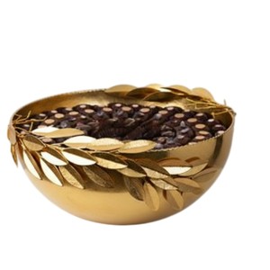 Elegante Tazón Decorativo de Metal Dorado y Plateado con Soporte de Bambú Único, Centro de Mesa de Lujo para Decoración del Hogar, Tazón para Exhibir Dulces - Product Image 6