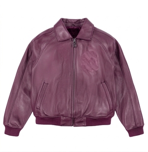 Custom Men's Winter Genuine Lambskin Leather Motorcycle Bomber <b>Jacket</b> with Front Logo Position - Product Image 1