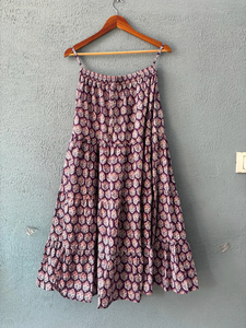 Indian Hand Block Printed 100% Cotton Women's Long <b>Skirt</b> Casual <b>Elastic</b> <b>Waist</b> Beach Wear in Natural Colors - Product Image 2