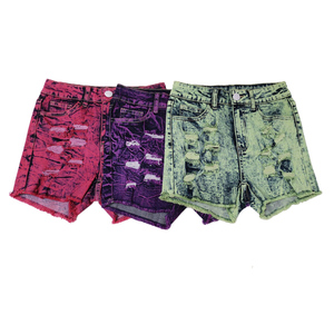Shorts de mezclilla de cintura alta para mujer, estilo casual, teñido degradado rosa, 100% algodón, estilo boyfriend, lavado desgastado - Product Image 5