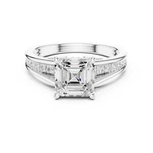 Hermoso anillo de compromiso con halo de diamantes cultivados en laboratorio con corte Asscher en oro blanco de 14k, joyería de lujo para novias, regalo para mujeres. - Product Image 3