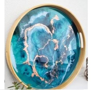 Bandeja de Servicio de Madera de Calidad Duradera con Acabado Decorativo Esmaltado Hecha a Mano para Uso en el Hogar, Hoteles y Servicios de Catering - Product Image 1