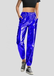 Women Metallic Shiny Wide Leg Pants Y2K Street Style Printed Loose Long Trousers - Product Image 2