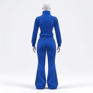 Conjunto Deportivo Azul Rey para Mujer, Chaqueta con Cierre y Pantalones Acampanados, Corte Ajustado, Ropa Deportiva, Fabricante de Ropa Personalizada al por Mayor - Product Image 4