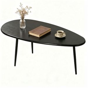 "Marble Oval Coffee <b>Table</b> with Black Metal Base Stylish Irregular Shape Heavy Duty Multifunctional Decorative <b>Sofa</b> Side <b>Table</b>" - Product Image 2