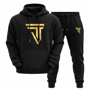 Survêtement d'hiver personnalisé pour homme avec capuche et cordon de serrage, impression par transfert thermique du logo personnalisé sur le devant, vente en gros - Product Image 2