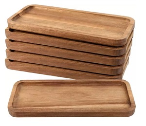 Collection Woodsmith - Plateau de service rectangulaire en bois massif, design minimaliste, plateau de service durable, ensemble de décoration - Product Image 1
