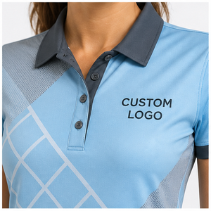 Polo Personalizado para Mujer con Estampado de Cuadrícula Diagonal Azul Cielo y Gris, de Secado Rápido, Transpirable, Manga Corta, Uniforme de Golf, WPS-0820 - Product Image 6