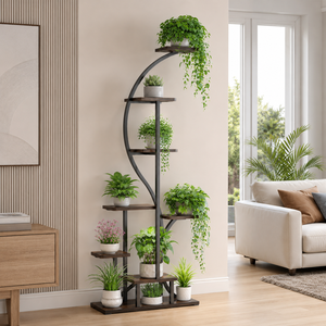 Soporte de Metal y Madera Curvado para Plantas, Estante de Múltiples Niveles para Macetas de Interior, Estante Decorativo de Esquina para Decoración del Hogar y Jardín - Product Image 2