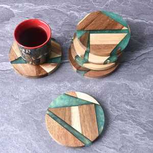 Classic Premium Solid Wood & Resin Eco-Friendly Customization Flower Resin <b>Coasters</b> Modern Geometric Design Table Mats & Pads - Product Image 1