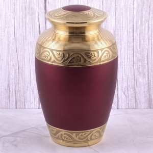 Urna Funeraria de Latón con Patrón de Hojas Azules y Plateadas, Acabado Brillante, para Cenizas Humanas, Urna Conmemorativa - Product Image 4