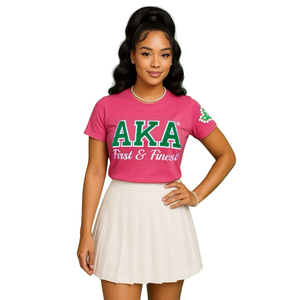 T-shirt en chenille AKA First and Finest Ivy, brodé de lettres grecques, vêtement de sororité haut de gamme - Product Image 1