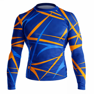 Chemise de compression sans manches pour homme, anti-UV, écologique, bleu orange, imprimé géométrique, séchage rapide, spandex polyester - Product Image 3