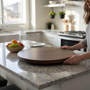 Wood Double Tier Rotating Tray Smooth-Spin Lazy Susan for Tabletop <b>Spice</b> Serving - Product Image 4