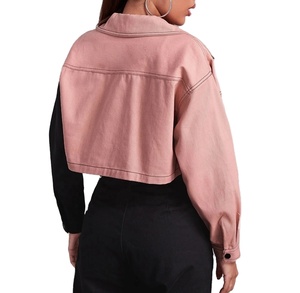 Chaquetas Vaqueras Unisex Personalizadas al por Mayor, de Alta Calidad, Largo Regular, Resistentes al Viento, Transpirables, Casuales, de Primavera, en Tela Teñida Rosa y Negra - Product Image 3