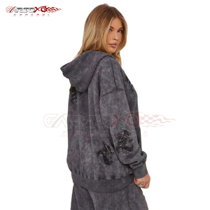 Survêtement décontracté pour femme grande taille, effet délavé, sweat à capuche oversize et pantalon à cordon de serrage, couleur unie, coupe ample - Product Image 2