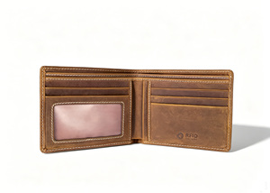 [En stock][Prix de vente au détail] Portefeuille homme en cuir Crazy Horse Castello fait main de qualité supérieure, à double pli, avec porte-cartes d'identité, marron clair - Product Image 6