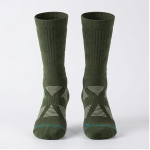Crew <b>Socks</b> Geometric Pattern Olive Green <b>Moisture</b> Wicking Hiking <b>Socks</b> for Adults Autumn Season - Product Image 1