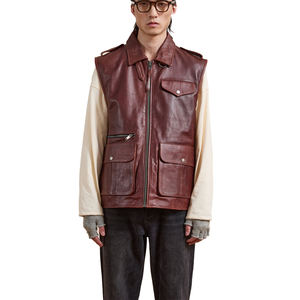 <b>Men's</b> Fashion <b>Leather</b> Vest Genuine <b>Leather</b> <b>Waistcoat</b> Custom Logo Comfortable Breathable Windproof Lightweight - Product Image 4