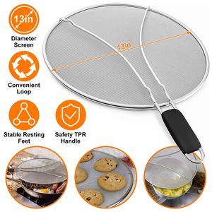 Schermo Antispruzzi in Acciaio Inox a Maglia Fine da 13 Pollici, Strumento da Cucina per Bloccare l'Olio Caldo e Proteggere dai Spruzzi di Grasso - Product Image 1