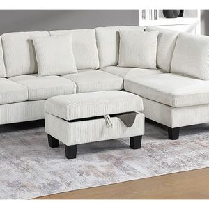Set Divano Sezionale Moderno 3 Pezzi con Chaise Longue e Pouf Contenitore in Corduroy Beige con Cuscini per Soggiorno - Product Image 5