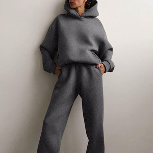 Women's 100% Cotton Casual Tracksuit Warm Hooded Sweatshirts Pullovers Long <b>Pants</b> Solid Oversize 380gsm Hoodie Sets Pullover - Product Image 6