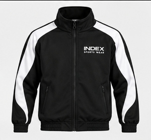 Survêtement noir pour homme INDEX, style sportif avec fermeture éclair intégrale et bandes blanches, coupe classique, vêtement d'automne respirant en polyester et coton - Product Image 4