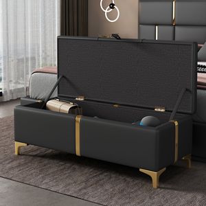 Elegante Pouf Contenitore Nero con Gambe in Metallo, Completamente Assemblato per Camera da Letto o Soggiorno - Product Image 2