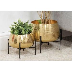 Support de plantes moderne de luxe en métal noir, ensemble de pots de fleurs dorés, pots de plantes sur pied pour la décoration de la maison et du salon - Product Image 3