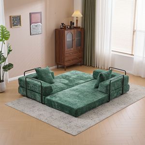 Divano Letto Convertibile Comodo e Versatile con Supporto Lombare e Braccioli, Futon Lounge Trasformabile in Letto con Cuscino Integrato - Product Image 5