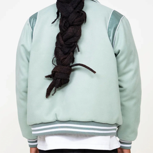 Mint Green Hooded Bomber Jacket With Batwing Sleeves Zipper Closure Casual Loose Fit Unisex Autumn Wear Fleece Material - Product Image 6