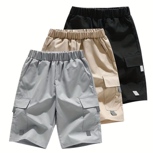 Pantalones Cortos de Tela de Sarga de Poliéster y Algodón al por Mayor, Pantalones Cortos de Playa para Niños, Ropa de Verano para Niños, Pantalones Cortos Tejidos de Secado Rápido, Perfectos para Actividades al Aire Libre - Product Image 1