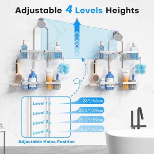 Organizzatore per Doccia a 4 Livelli in Lega di Alluminio, Porta Doccia Sospeso, Doccette a Mano, Tubo Antiruggine, Altezza Regolabile - Product Image 4