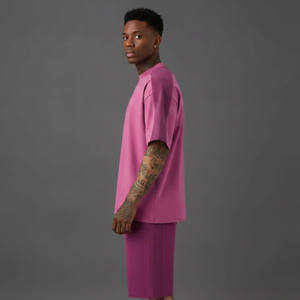 High Quality 100% Cotton Men's Plus Size Streetwear Solid Knee Length 2-Pcs <b>Set</b> Custom Printed Logo Breathable Men's Summer <b>Set</b> - Product Image 3