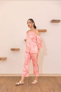 เดรสสีชมพูแบบผูกไหล่ แขนสามส่วน ทรงหลวม สไตล์ลำลอง ผ้าทอ สำหรับฤดูร้อน ความยาวปานกลางสำหรับผู้หญิง - Product Image 4