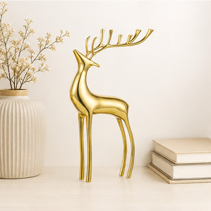 Modern Gold Metal Reindeer Sculpture Elegant Metal Standing Deer Statue for <b>Christmas</b> Tabletop Centerpiece & Holiday Home Decor - Product Image 2