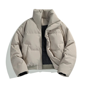 Light Blue Unisex Puffer <b>Jacket</b> Stand Collar Zipper Closure Windproof <b>Thick</b> Polyester Winter Casual Regular Fit Bomber <b>Jackets</b> - Product Image 2