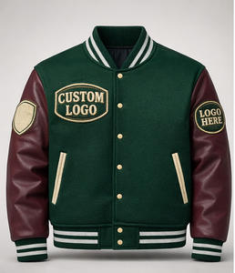 Blouson universitaire personnalisé OEM, marque privée, corps en laine, manches en cuir, blouson Letterman, vente en gros, commande en gros, épais, style universitaire - Product Image 1