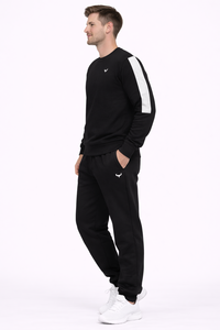 Conjunto Deportivo Premium para Hombre, Sudadera y Pantalones Deportivos Negros, Tejido Ligero de Mezcla de Algodón y Felpa Transpirable con Cuello Redondo - Product Image 2