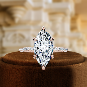 แหวนหมั้นเพชรทรงมาร์คีส์ 1.5 กะรัต เพชรเลี้ยงในห้องปฏิบัติการ ทองคำแท้ 14K วงแหวนแบบฮาโลครึ่งวงประดับเพชร IGI Certified ดีไซน์เรียบหรู สำหรับวันครบรอบ - Product Image 4