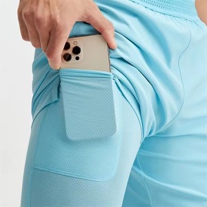 Shorts de sport Bermuda pour homme, bleu ciel, en spandex/coton, taille mi-haute élastique, tendance, séchage rapide - Product Image 5