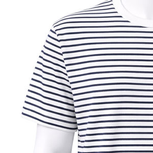 Camiseta personalizada a rayas con cuello redondo para hombre, de color sólido, 100% algodón, de alta calidad, manga corta, informal, para hombre. - Product Image 3