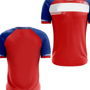 Camiseta Deportiva de Manga Corta para Hombre, con Bloques de Color Rojo, Azul y Blanco, Estampado por Sublimación, Corte Regular, Cuello Redondo, Tejido de Poliéster - Product Image 3