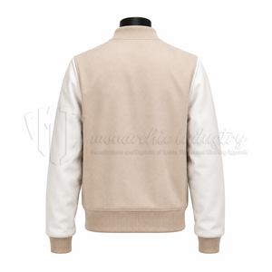 Chaqueta Universitaria Personalizada, Cuerpo de Lana, Mangas de Cuero Blanco, Proveedor de Fábrica - Product Image 2