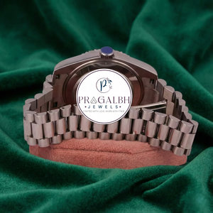 นาฬิกาข้อมือผู้ชาย Pragalbh Jewels ประดับเพชรหรูหรา ระบบควอตซ์ พร้อมหน้าปัดแสดงวันที่ ตัวเรือนสแตนเลส - Product Image 5