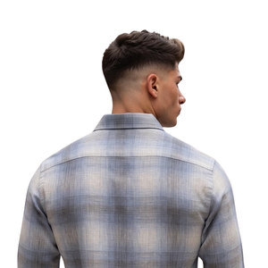 Chemise en flanelle à carreaux gris bleu clair pour homme, manches longues, boutonnée, décontractée, tissu brossé doux, streetwear d'extérieur - Product Image 4