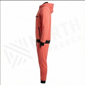 Survêtement à capuche corail pour homme, fermeture éclair intégrale, couleur unie, vêtements de sport décontractés avec poches latérales, coupe classique, pour l'automne - Product Image 3