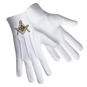 Gants en coton blancs personnalisés brodés pour francs-maçons, avec compas carré et croix de Maître Maçon, pour Loge Bleue - Product Image 2